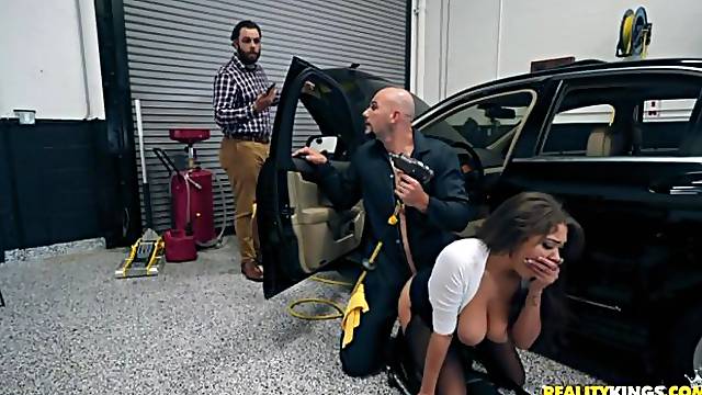 Beautiful big-boobed brunette Cassidy Banks is having sex in the garage