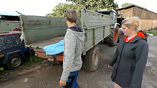 Village chubby blonde is fucked by young farmer and fed with his semen