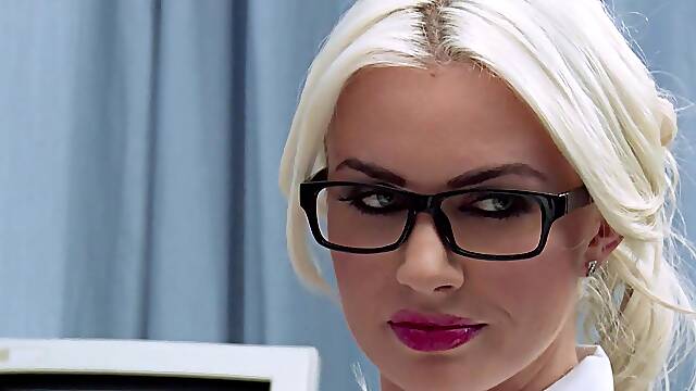 Blonde scientist is doing many experiments