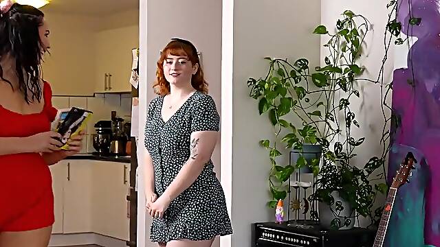 Plump lesbians with big natural boobs make each other cum