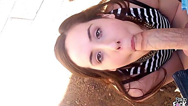 Blowing a fat pecker with a facial outdoors