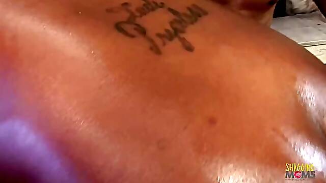 Ebony BBW Sheila Marie gets oiled and fucked by black guy