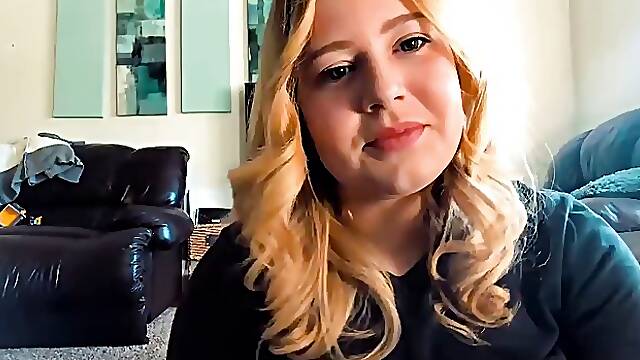 Fat blonde slut with big boobs is masturbating in front of the camera with a sex toy