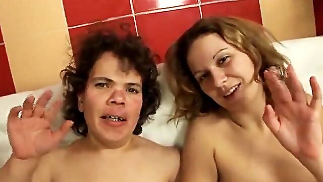 Midget lesbians get frisky in steamy lesbian action.