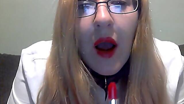 Elle Moon BBW Smoking Fetish White Blouse Red Lipstick Collar and Glasses