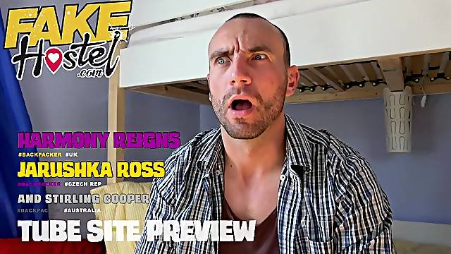 Fake Hostel Large breasty angels have their way with Australian backpacker