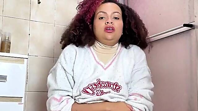 Plump Cutie Cant Stop Farting in WC with Stomach Pain