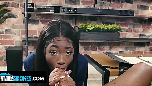 Breasty Black Stepsister Lets Lustful Stepbro Stretch Her Taut Cunt