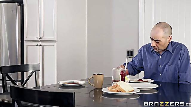 Blonde milf with massive tits rides her stepsons cock