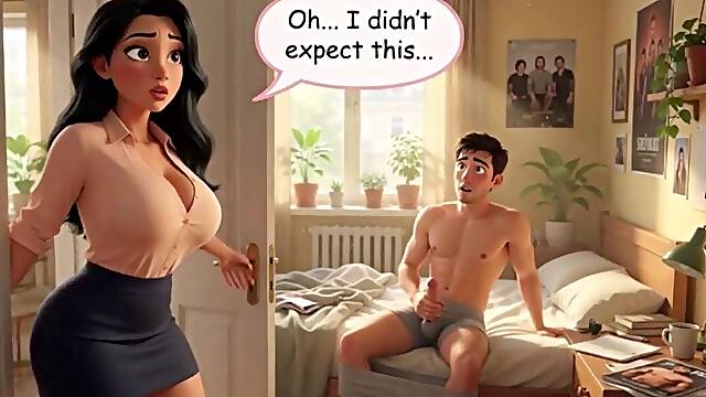 Curvy Older Woman Catches Dude Masturbating And Joins Him After Years Out of Sex (AI generated)