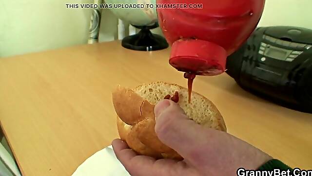 Corpulent blond granny tricked and drilled by chap