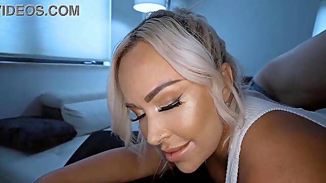Hawt blond sweetheart gets large titties and butt oiled and gets screwed - Callie Brooks