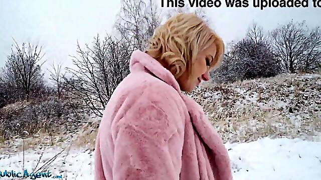 Public Agent Short hair blond amateur teen with soft natural body picked up as bus stop and drilled in a basement with her clothing on by man with a large knob ending with facial spunk fountain