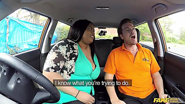 Fake Driving School - Black with Massive Butt and Massive breasts screwed in a car