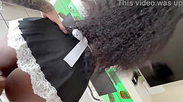 Breasty Black Maid Gets Her White Boss to Cum Twice