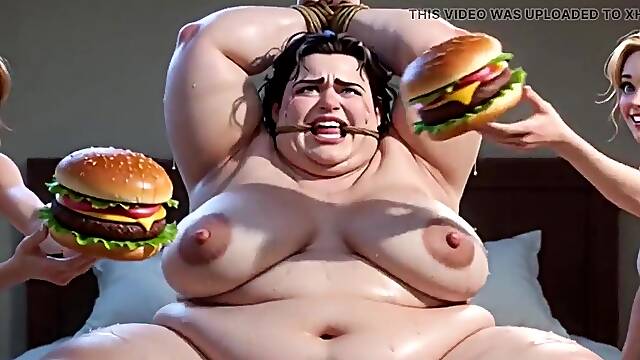 Bulky Unattractive Woman in Servitude - Food Degradation by 2 Sexy Angels