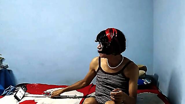 Joselynne Crosssundresser in my fave dress with high-heeled shoes to webcam Part 2