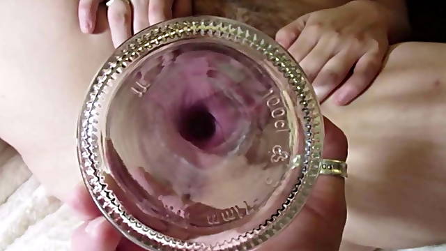 Gaping Hairy Pussy PAWG with Glass Bottle Natural Bush