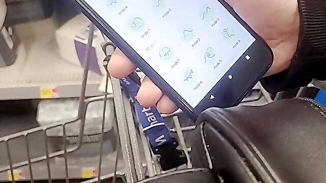 Chubby blonde milf uses remote vibrator on fat wet pink pussy in store parking lot and in car