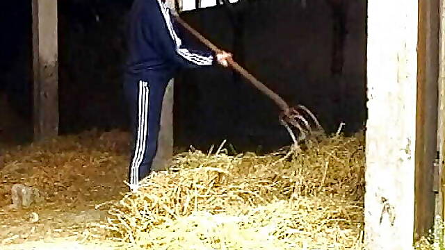 Horny German BBW making her dude cum on a farm