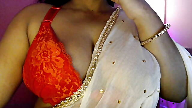 Hot Desi Boobs Press Sari and Bra.