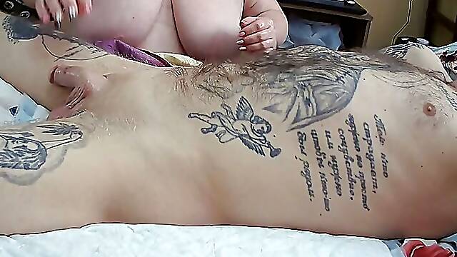 Mother-in-law massages cock with balls and plays with sperm