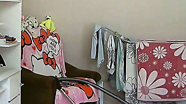 I spied on my mother-in-law and watched her vacuuming naked