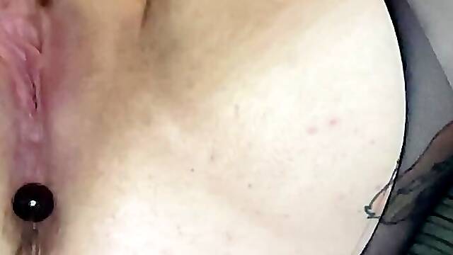 Hubby fucking me with my anal beads deep in my arse