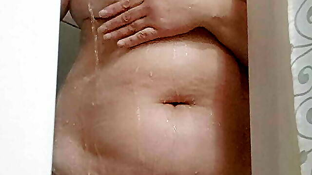 Stepmom playing with stepson in the shower and they almost got caught