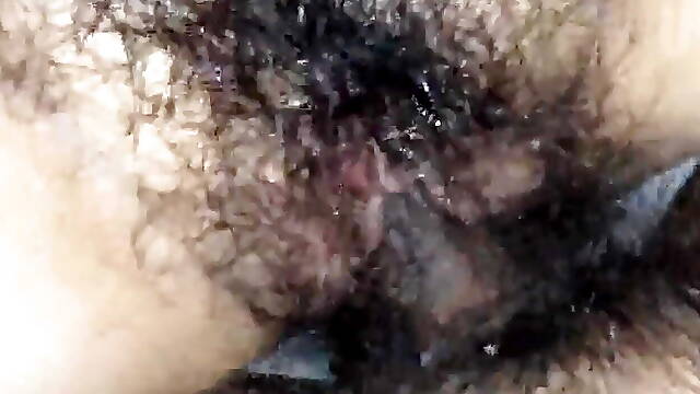 Pussy with muddy and wet hairy pussy is boosted Sampek comes out cum inside