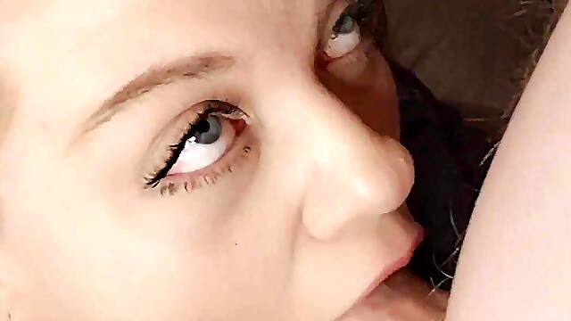 Deepthroat ball licking sloppy blowjob from blonde bbw milf