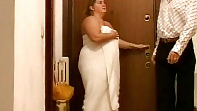 Blonde BBW blows her neighbor and gets wet cunt drilled deep after she takes a shower