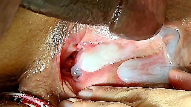 Best close up pussy rubbing, panty fucking &amp; black cock jerking off big cumshot on white bbw with huge open legs - cum in me