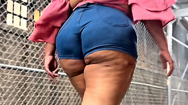 Puerto Rican Boricua Woman Walking In Daisy Dukes Short Shorts With Thick Thighs Natural Fat Ass BBW Latina - Angie Love