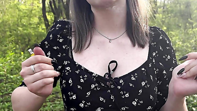 Risky masturbation in a park via video call