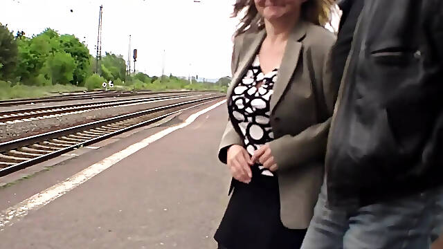 Housewife towed on the platform and fucked