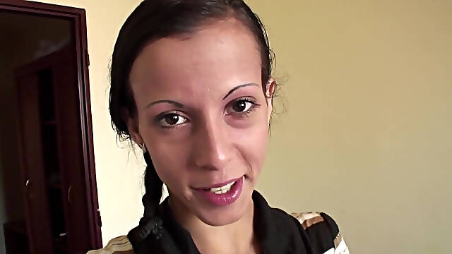 Skinny brunette chick gets fucked on the bed