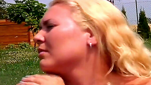 Chubby Blonde Gets Her Pussy Smashed by a Man Outside on the Grace