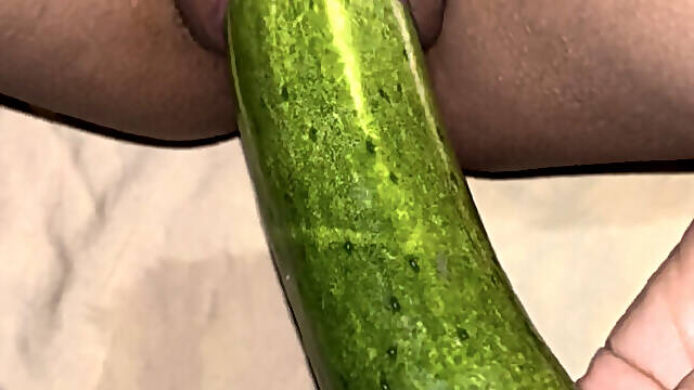Indian hot desi girl masturbate with two dildo and big fat cucumber.