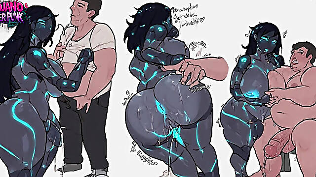 Cyberpunk Busty Babes Riding Fat Guys - Neon Sweat &amp; Big Tits