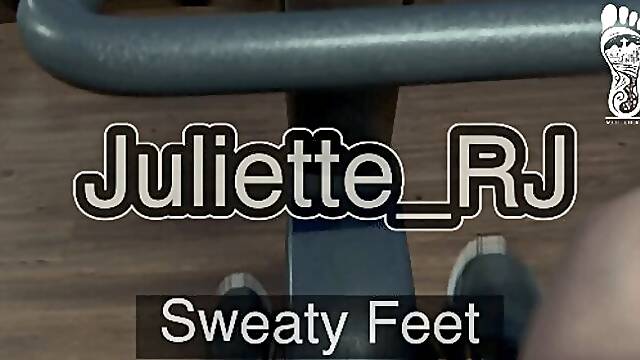 Juliette-RJ taking her sneakersand socks out after gym - SOCKS - SWEATY FEET - RED SOLES - BLACK...