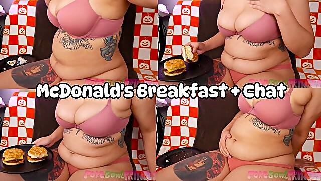 BBW Feedee Fast Food Breakfast, Fat Chat, Belly Play, and Burps!