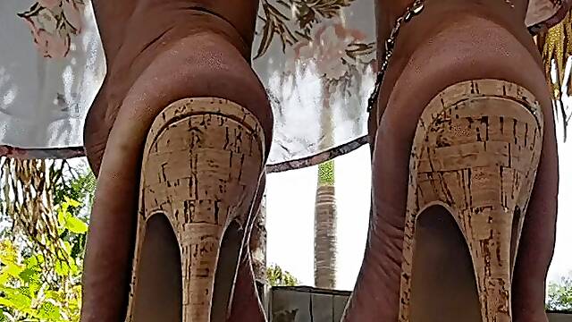 Balbina Big Feet Queen modeling her sexy Kiara Mule Heels