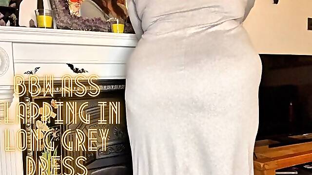 BBW Ass Clapping in Long Grey Dress 4K