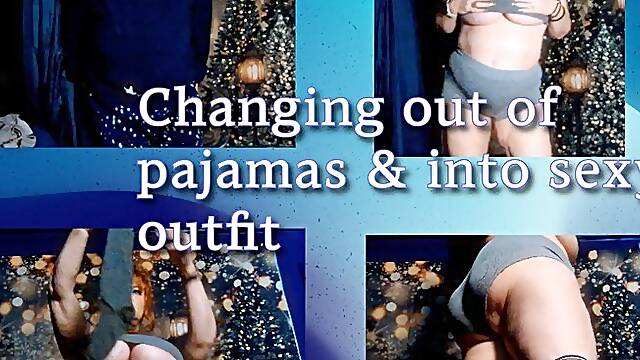 BBW Sam38g Changing out of pajamas and into sexy exercise outfit
