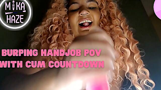 Burping handjob POV from ebony BBW girl