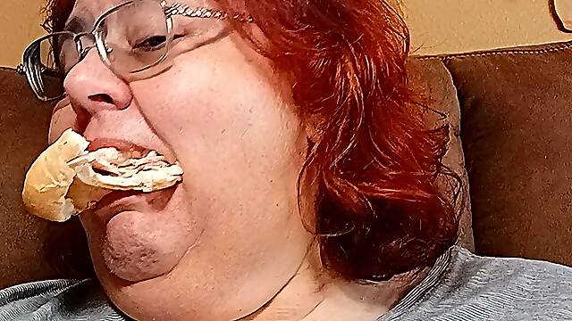 Eating a Bolo sandwich roll for the fat girl eating fans!