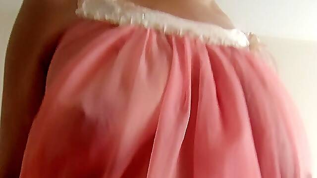 Transparent Vintage Nightgown, Masturbating with Fingers Inserting in Pussy & Ass