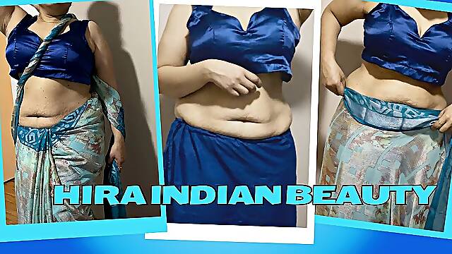 Hot Indian Stepmom Changing Saree in Bedroom - Sleeveless Blouse - Juicy Navel