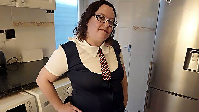 Naughty Wife in Collage Uniform Playing with Shaven Pussy